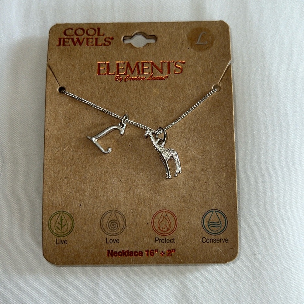 Elements by Candace Lauren “L” alphabet necklace with giraffe
